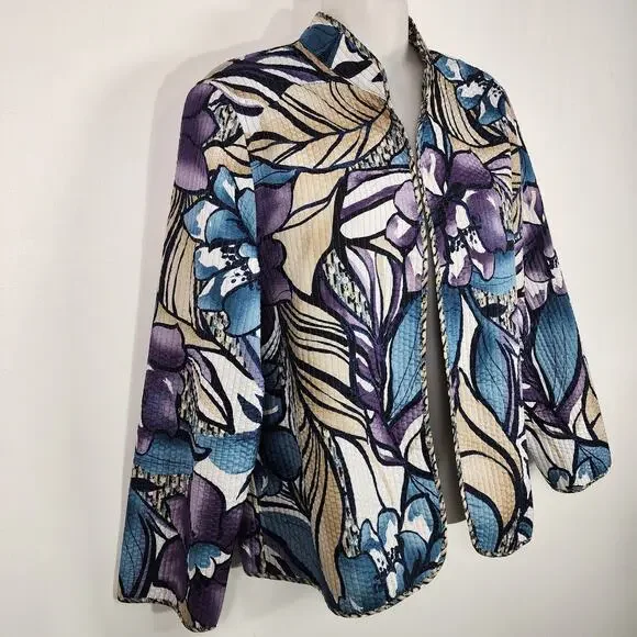 Alfred Dunner Womens Reversible Floral Quilted Jacket Open Front 10P Lightweight - Picture 4 of 9